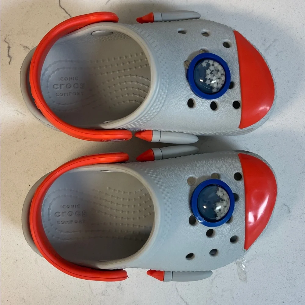 Crocs Classic Rocket Ship Clog  210359 - Toddler - Gray / Mirage Orange Size 7